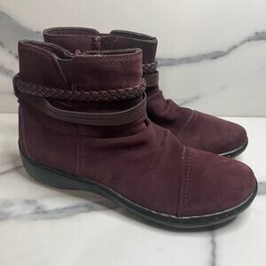 Clarks Women's Burgundy Suede Cora Braid Boots Sz 7.5 Comfort Festival Boho
